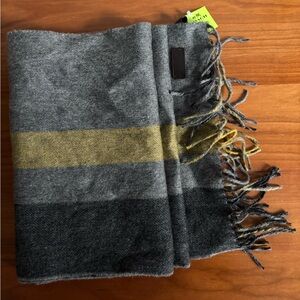 Coach Men's Cashmere Scarf in Charcoal and Mustard